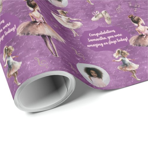 Elegant Pink Silver Name Text Photo Ballet Tutu  Wrapping Paper