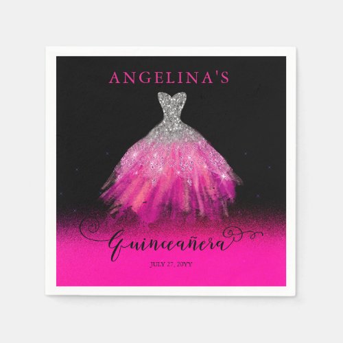 Elegant Pink  Silver Spanish Gown Quinceaera Napkins