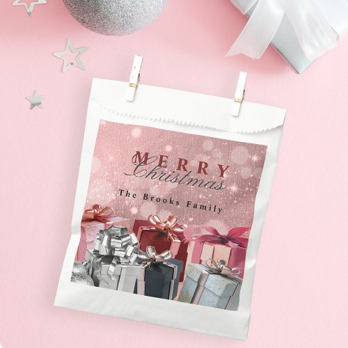 Elegant Pink Silver Wrapped Gift Boxes Christmas Favor Bag