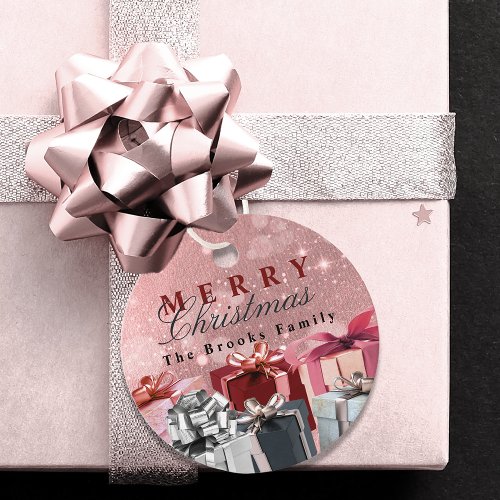 Elegant Pink Silver Wrapped Gift Boxes Christmas Favor Tags