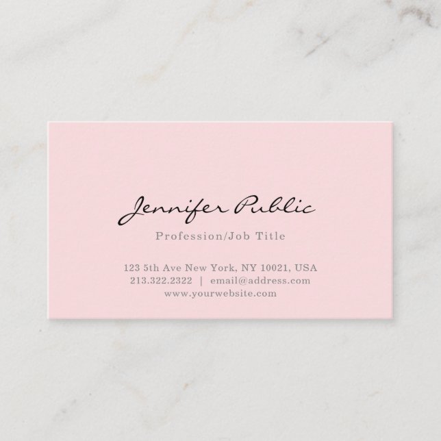 Elegant Pink Simple Professional Modern Plain Business Card (Front)