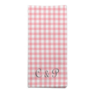 Elegant Pink Small Gingham Plaid with Initials Cloth Napkin
