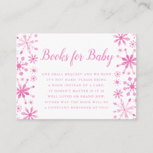 Elegant Pink Snowflake Baby Shower Bring a Book Enclosure Card