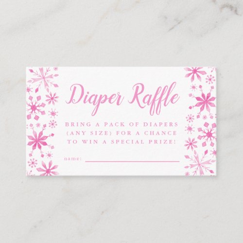 Elegant Pink Snowflake Baby Shower Diaper Raffle Enclosure Card
