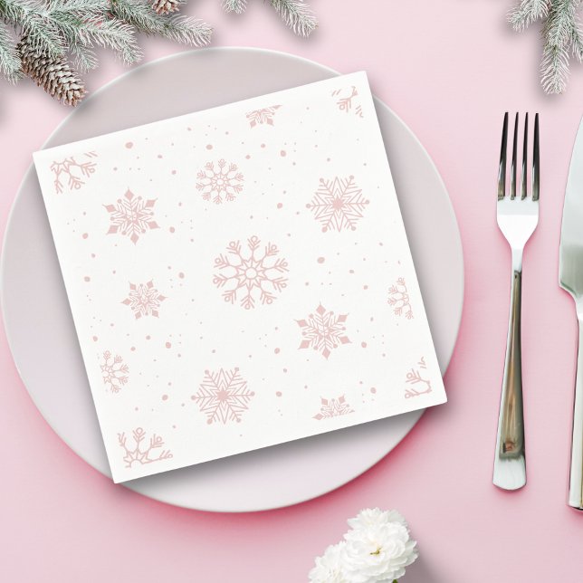 Elegant Pink Snowflakes Winter Wonderland Napkins (Creator Uploaded)