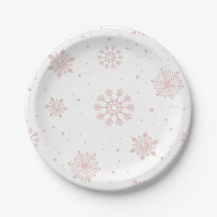 Elegant Pink Snowflakes Winter Wonderland Paper Plates