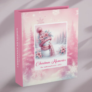 Elegant Pink Snowman Cozy Winter Christmas Memory 3 Ring Binder