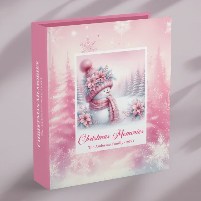 Elegant Pink Snowman Cozy Winter Christmas Memory  3 Ring Binder (Elegant Pink Snowman Cozy Winter Christmas Memory Album Binder

)