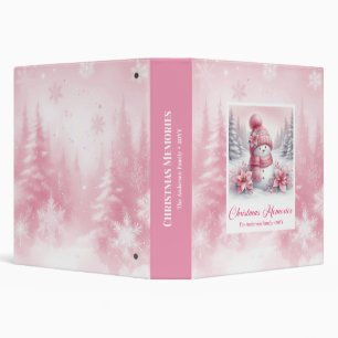 Elegant Pink Snowman Kids Gift Christmas Memory  3 Ring Binder
