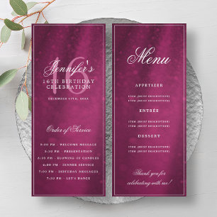 Elegant Pink Sparkle 16th Birthday Program Menu