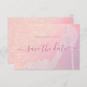 Elegant pink sparkle Cinderella shoe fairy tale Save The Date (Front/Back)