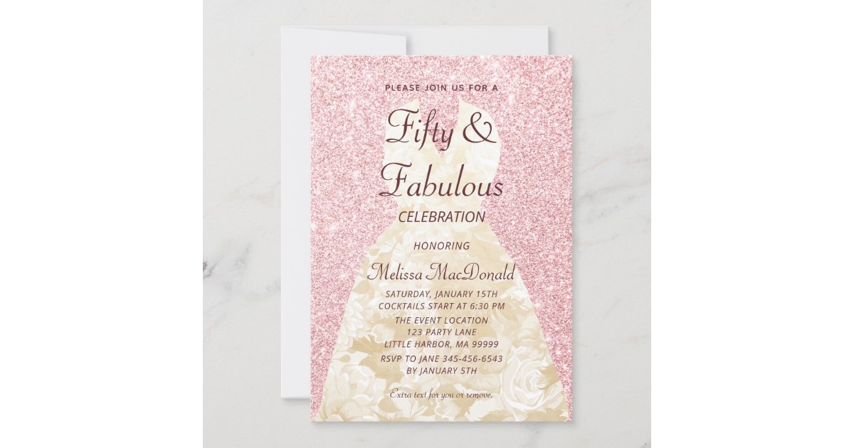 Elegant Pink Sparkle Dress 50th Birthday Invitation | Zazzle