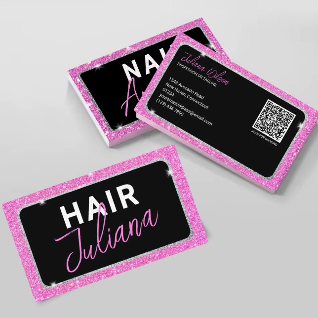 Elegant Pink Sparkle Qr Code Business Card (Creator Uploaded)