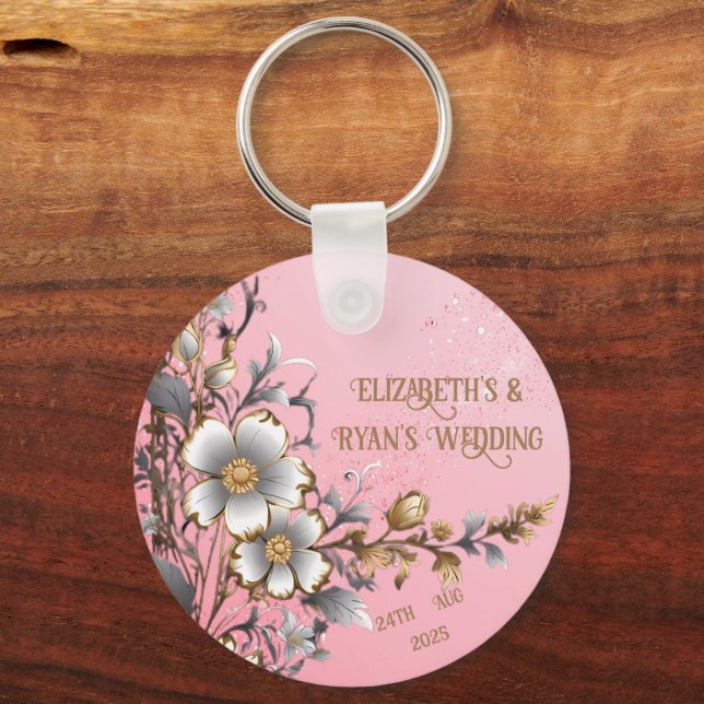 Elegant Pink Sparkle Wedding Background Keychain (Front)