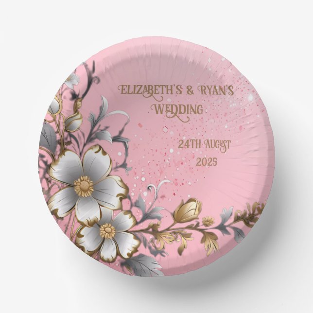 Elegant Pink Sparkle Wedding Background Paper Bowls (Front)