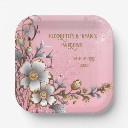 Elegant Pink Sparkle Wedding Background Paper Plates