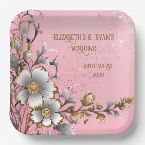 Elegant Pink Sparkle Wedding Background Paper Plates