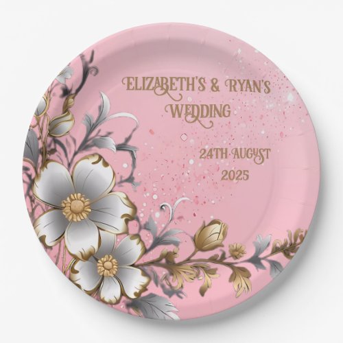 Elegant Pink Sparkle Wedding Background Paper Plates