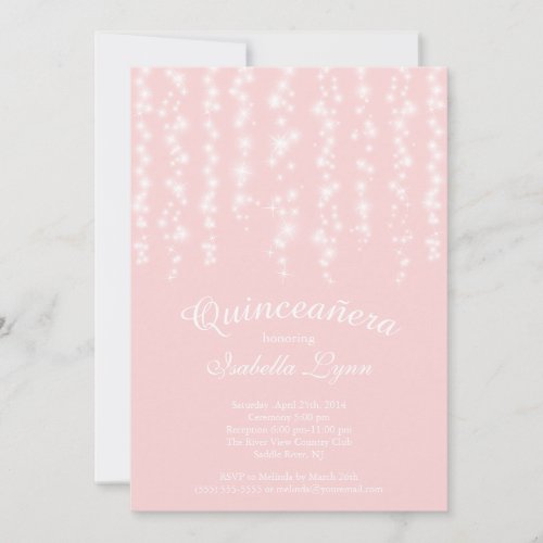 Elegant Pink Sparkling Lights Quinceañera Party 5x7 Paper Invitation Card