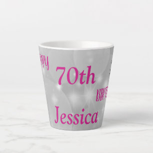 Elegant pink sparkly 70th birthday latte mug