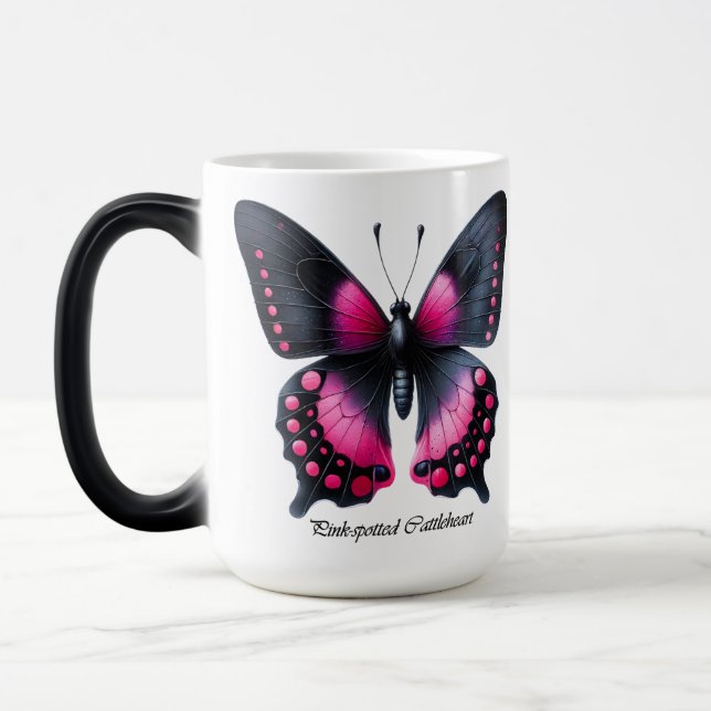 Elegant Pink Spotted Butterfly Wrap  Color Morph Mug (Left)