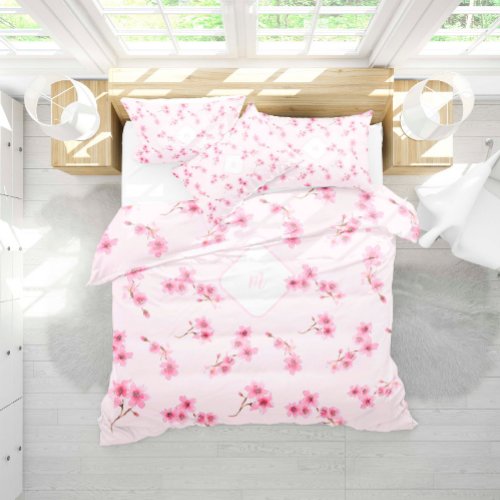 Elegant Pink Spring Cherry Blossom Floral Pattern Duvet Cover