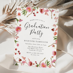 Elegant Pink Spring Floral Graduation Party Invitation