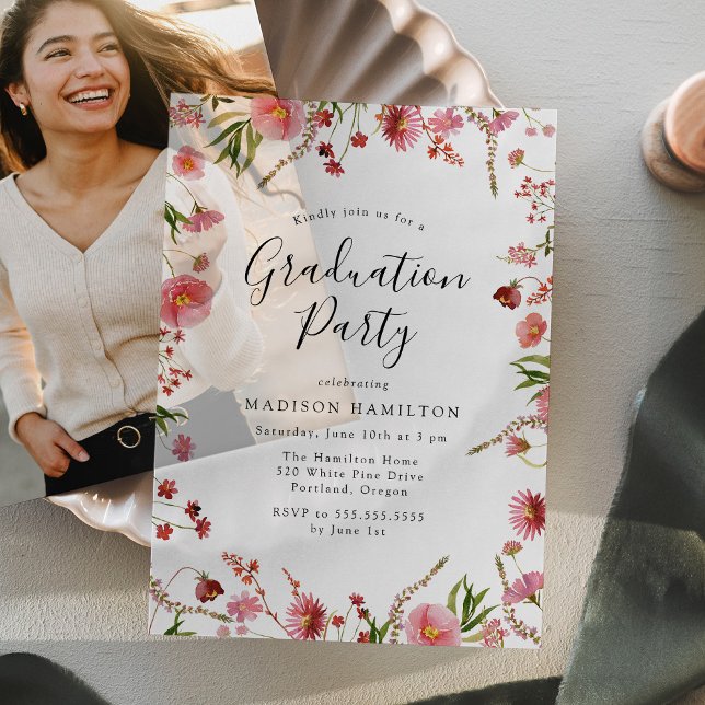 Elegant Pink Spring Floral Graduation Party Vellum Invitations (Creator Uploaded)