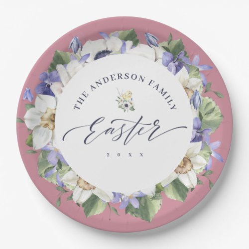 Elegant Pink Spring Watercolor Floral Easter Paper Plates