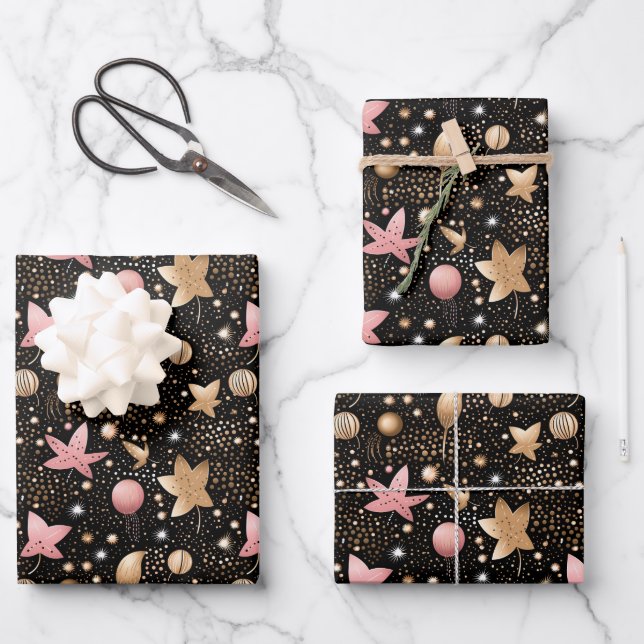Elegant pink star pattern tiled  wrapping paper sheets (Front)