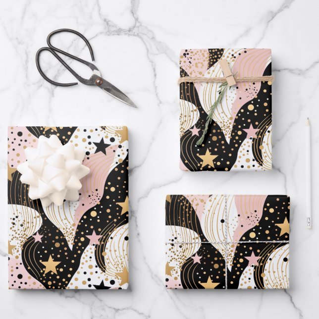 Elegant pink star pattern tiled  wrapping paper sheets (Front)