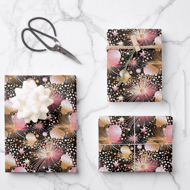 Elegant pink star pattern tiled wrapping paper sheets (Front)
