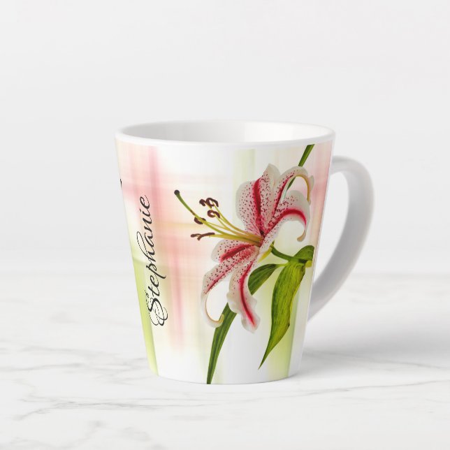 Elegant Pink Stargazer Lily Floral Photography Latte Mug (Right Angle)