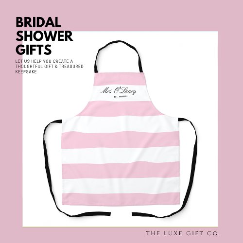 Elegant Pink Stripe Bride to Be Bridal Shower Apron