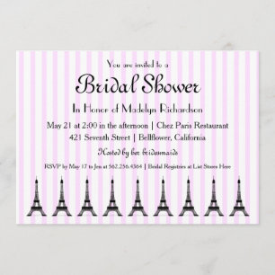 Elegant Pink Stripe French Theme Bridal Shower Invitation