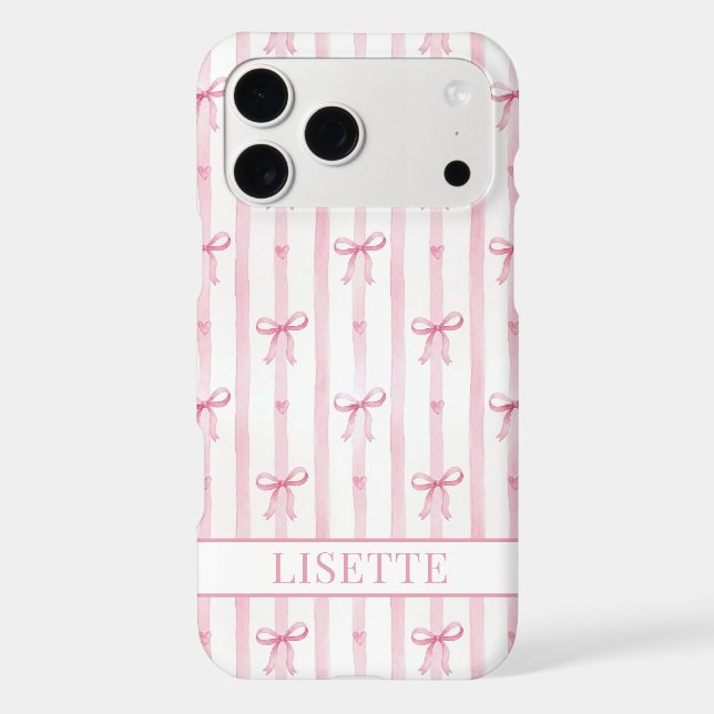 Elegant Pink Striped Coquette Bows Monogrammed Case-Mate iPhone Case (Back)