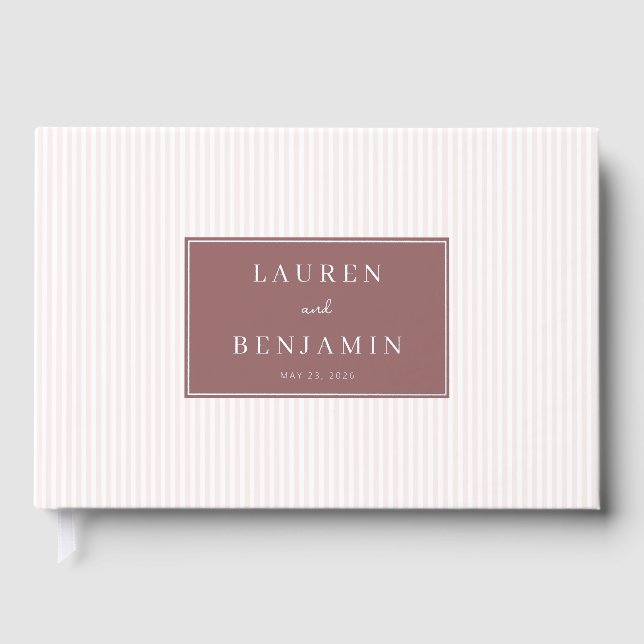 Elegant Pink Striped Minimalist Foil Guest Book (Front)