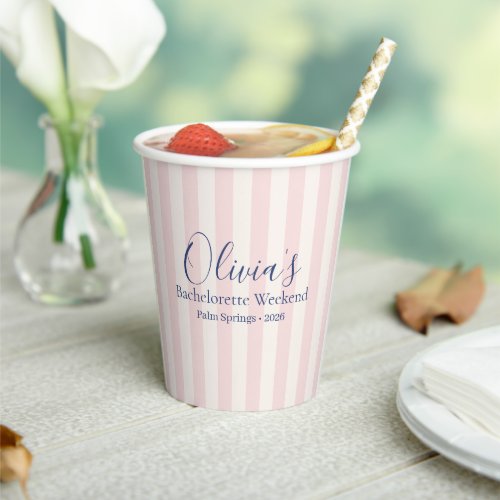 Elegant Pink Striped Retro Bachelorette Weekend Paper Cups
