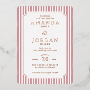 Elegant Pink Striped Wedding Invitation Foil Invitation