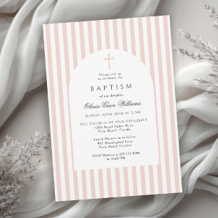 Elegant Pink Stripes Baptism Invitation for Girl