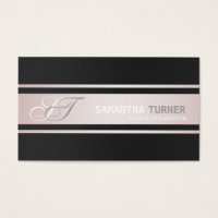 Elegant Pink Stripes Black Professional Monogram Business Card