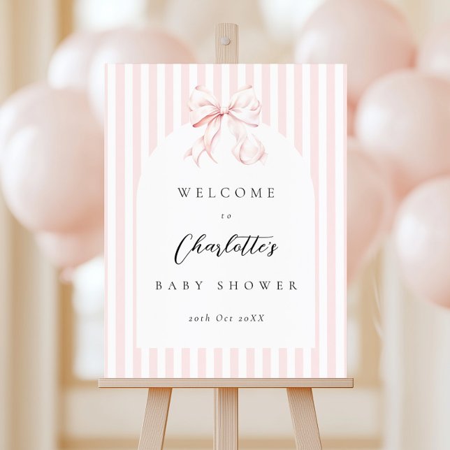 Elegant Pink Stripes Bow Baby Shower Baby Shower Foam Board (Creator Uploaded)