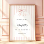 Elegant Pink Stripes Bow Baby Shower Baby Shower Poster<br><div class="desc">Sophisticated girly baby shower welcome sign that features a simple pink & white stripe pattern,  a cute pink bow.</div>