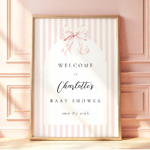 Elegant Pink Stripes Bow Baby Shower Baby Shower Poster