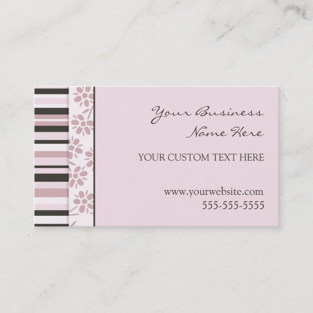 Elegant Pink Stripes Business Cards (Front)