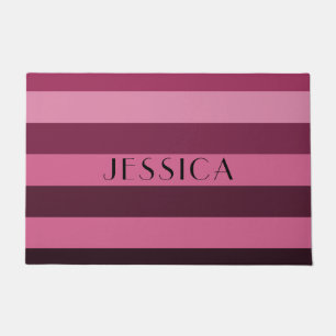 Elegant Pink Stripes Name Doormat