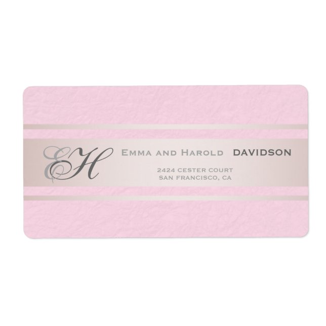 Elegant Pink Stripes Pink Textured Custom Monogram Label (Front)