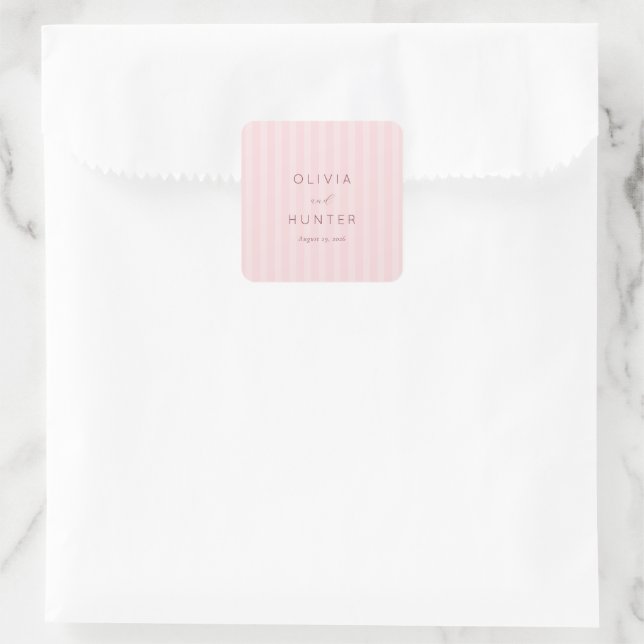 Elegant Pink Stripes Square Sticker (Bag)