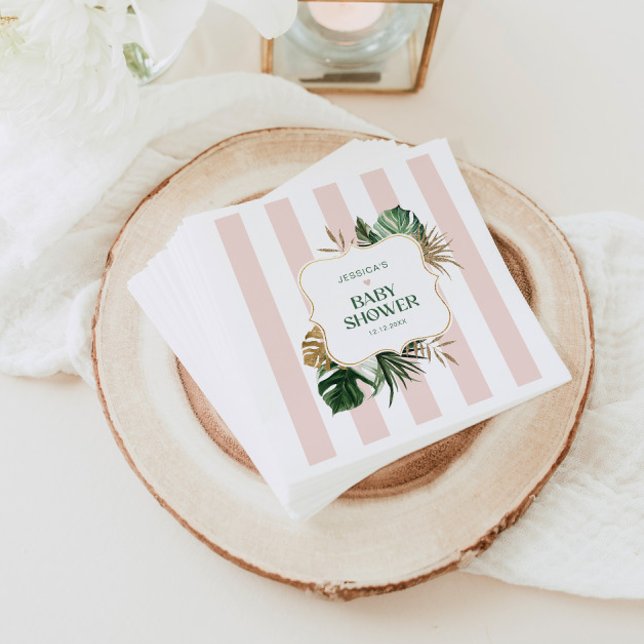 Elegant Pink stripes tropical baby shower Napkins (Creator Uploaded)