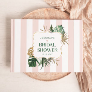 Elegant Pink stripes tropical girly bridal shower Guest Book